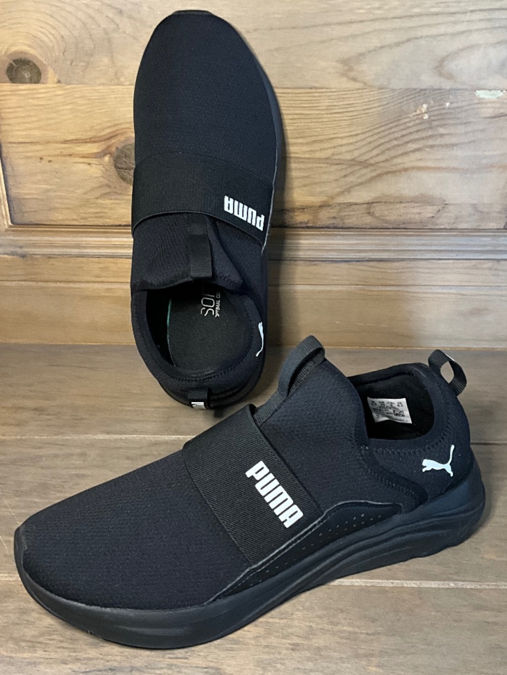 Puma Softride Sophia Slip-On Sneakers Black White Women's 9 VGC